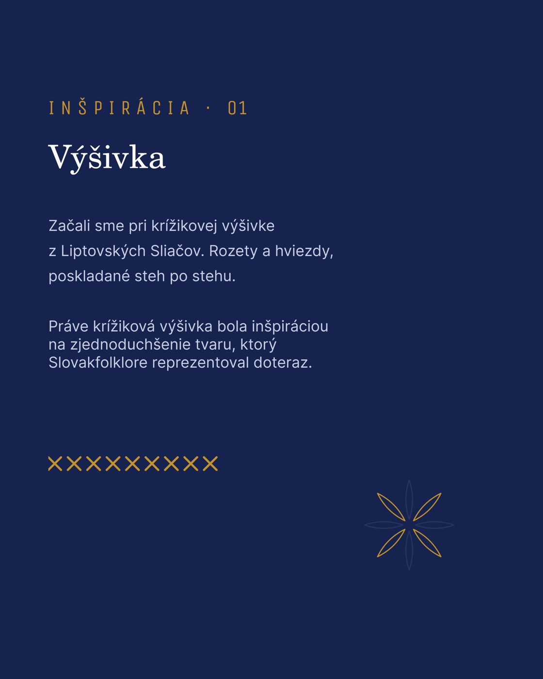 Carousel slide, Inšpirácia 01, Výšivka: the mark begins in cross-stitch embroidery from Liptovské Sliače